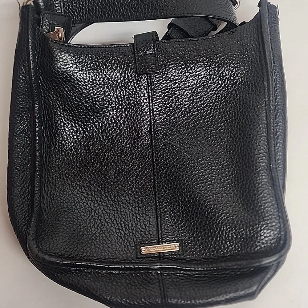 Rebecca Minkoff Textured Black Leather Unisex Crossbody Messenger SaddleBag
